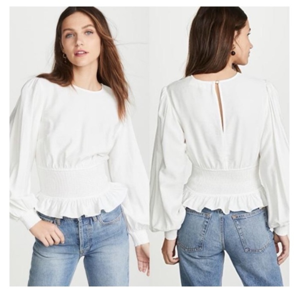 NWT KEEPSAKE the label white secure blouse, cinched waist,puffy sleeves women XS